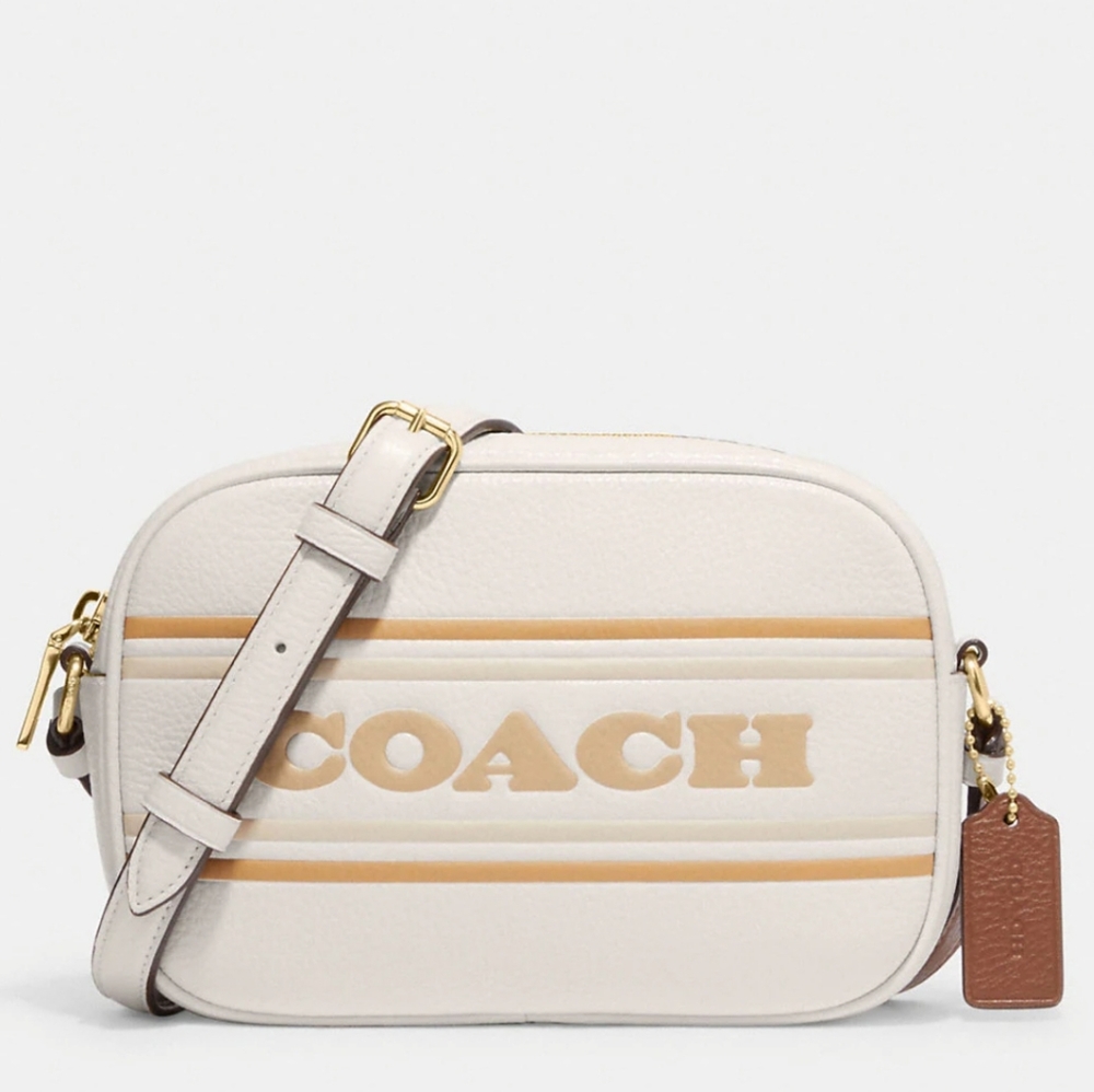 New! Mini Jamie Camera Bag with Coach Stripe in Gold/Chalk Multi